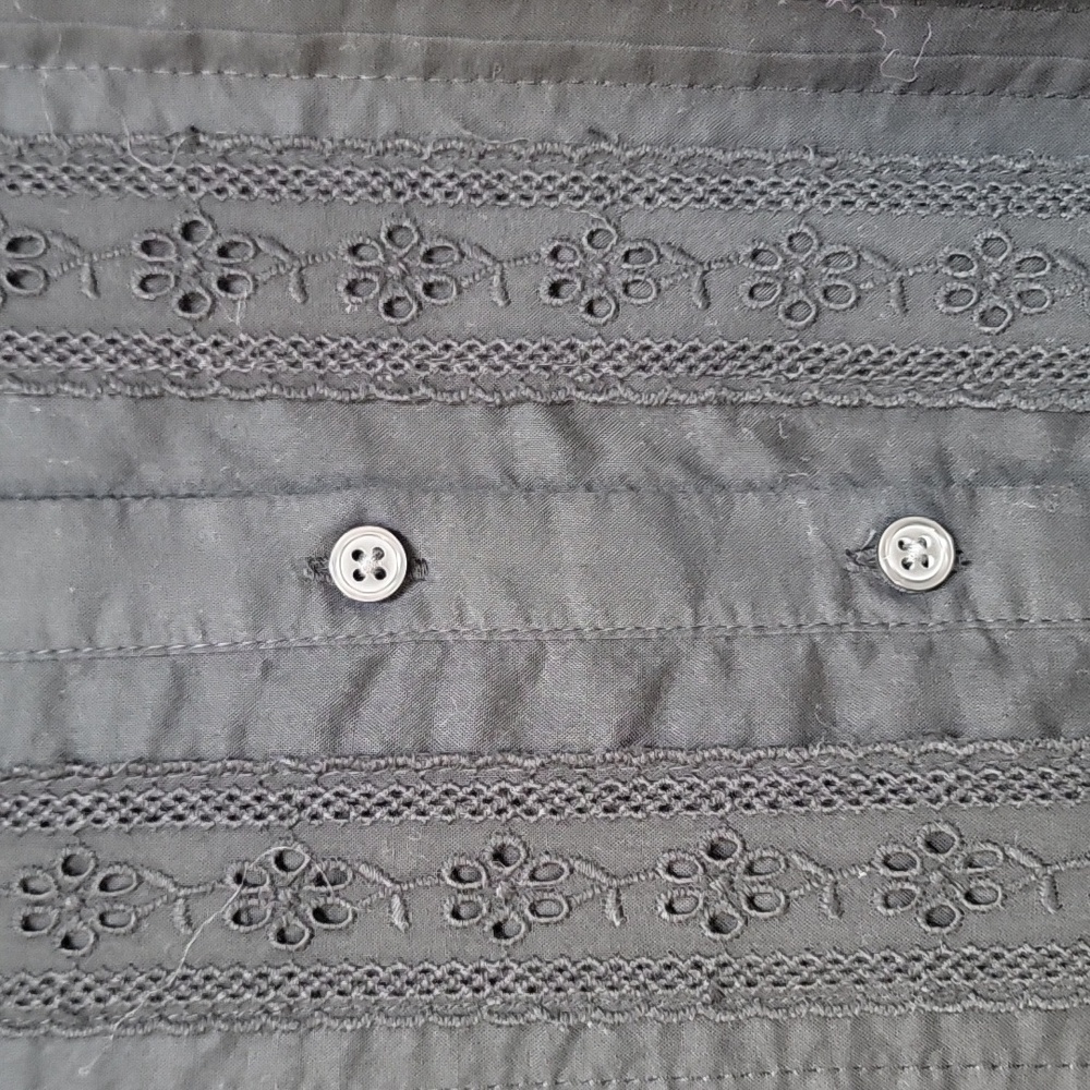 J. Crew Black Eyelet Lace-Trim Button Front Blouse - Picture 5 of 12